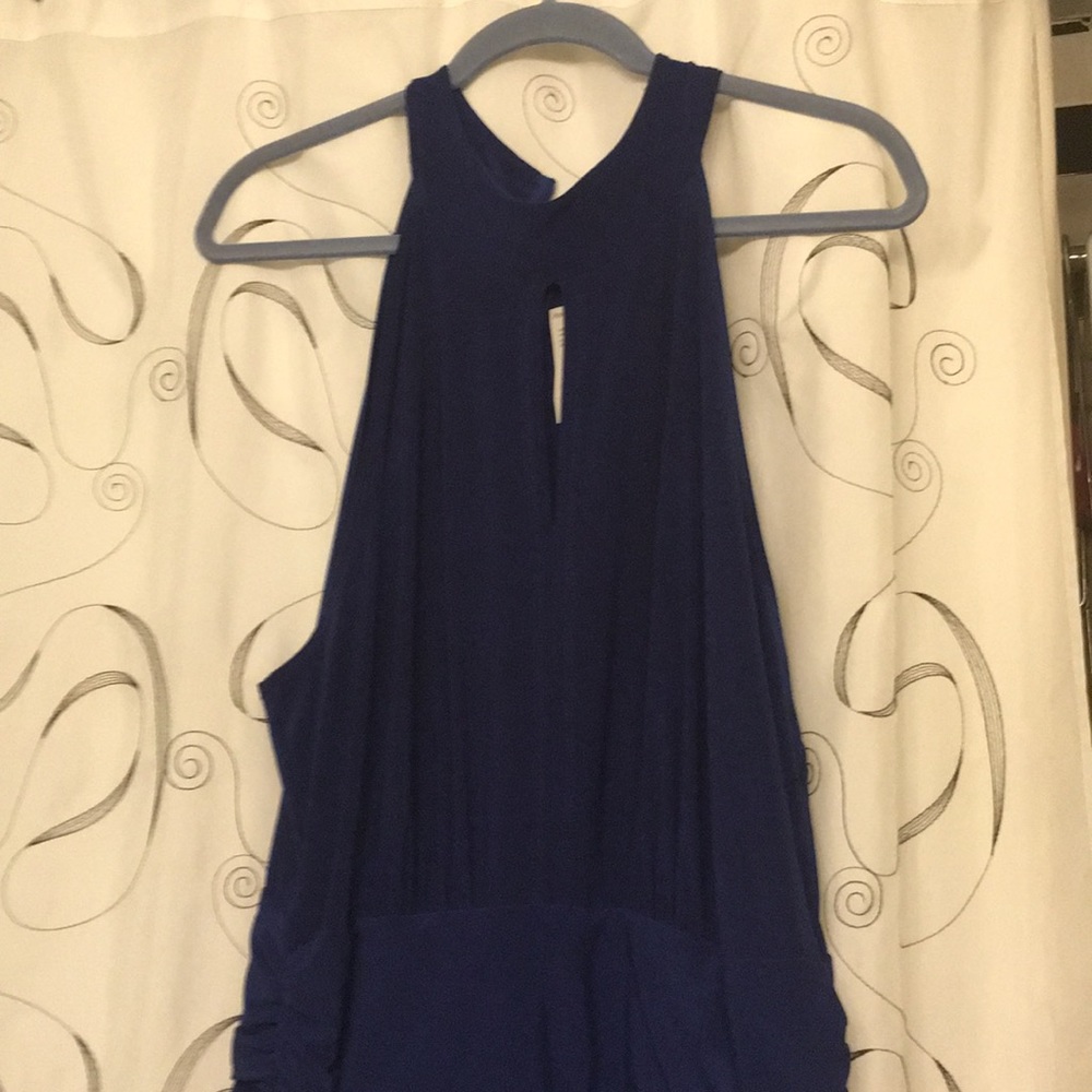 Navy blue polyester and spandex jump suit
